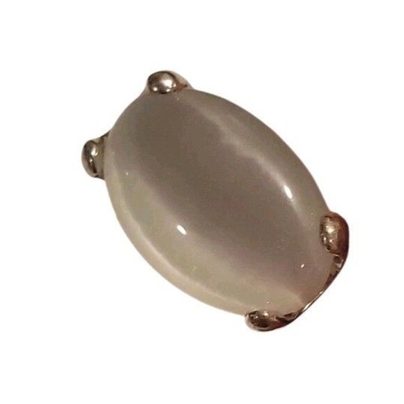 Vintage Silver Tone Huge Statement Gray Oval Cats Eye Fashion Ring  Sz 7.75 - Picture 5 of 6